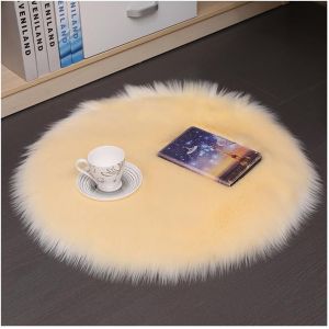 SJZG-Tapis Rond En Peau De Mouton Synthétique - Lavable - Doux - Moelleux - Long Coussin De Chaise - Imitation Laine - Pour Décoration De La Maison - Beige - 35 X 35 Cm - Neuf