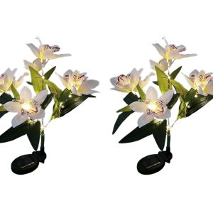 Lot De 2 Lampes Solaires En Forme De Fleur &Agrave; 7 T&ecirc;tes Pour Jardin, Lampe Led R&eacute;sistante &Agrave; L'eau, Lumi&egrave;re Chaude - Neuf