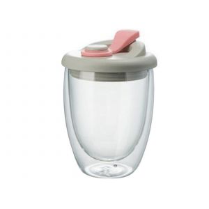 Mug Isotherme En Verre &Agrave; Double Paroi De 350 Ml Avec Couvercle - Rose - Neuf