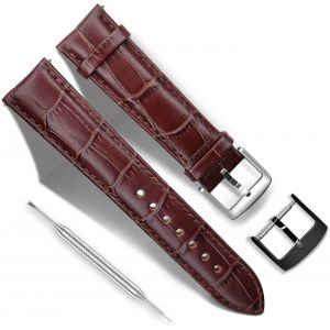 Eryi-Bracelet De Montre En Cuir Véritable Grain Alligator - Bracelet De Rechange - 14 Mm, 16 Mm, 18 Mm, 20 Mm, 22 Mm - Fermeture Rapide - Avec Boucle En Acier Inoxydable Noir Et Argenté - Pour Homme - Neuf