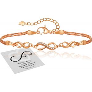 Eryi-Bracelet Argent 925 Femme, Bracelet Infini Zirconium Argent, Bracelet Réglable Coeur D`Or Bracelet Argent Symbole Infini Bracelet D`Amitié Bijoux Cadeaux Pour Femmes - Neuf
