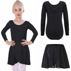 Justaucorps Danse Fille Avec Jupe De Ballet Amovible,Robe Danse Classique Manches Longue - Neuf