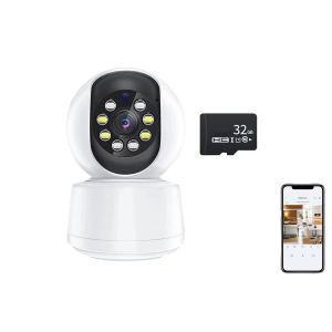 Cam&eacute;ra de s&eacute;curit&eacute; panoramique sans fil &agrave; 360 degr&eacute;s avec vision nocturne et suivi de mouvement - Neuf