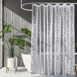 KALANKA-Rideau Douche Anti Moisissure Transparent,180x200 cm Semi Transparent PEVA Rideaux de Douche Lavable,Rideau Baignoire Imperm&eacute;able avec 12 Anneaux,Shower Curtain Motif de Galets 3D pour Salle - Neuf