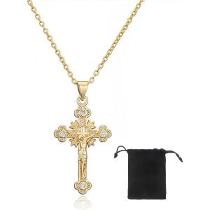 Kal-Collier Croix Femme, Pendentif Croix Chrétienne, Hypoallergénique Chaîne Plaquée Or 18 Carats, Cadeau Bijoux Pour Femmes - Neuf
