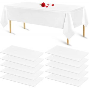 ChenQuanSarl-Lot De 10 Nappes Blanches Pour Tables Rectangulaires Nappes Jetables En Plastique Blanc Pour Fête D'Anniversaire, Mariage, Réception, Enterrement De Vie De Jeune Fille, Baby Shower - Neuf