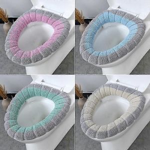 Paquet de 4 housses de si&egrave;ge de toilette Housse de si&egrave;ge de toilette Chauffe-si&egrave;ge de toilette lavable Coussins de si&egrave;ge de toilette Chauffe-si&egrave;ge de toilette - Neuf