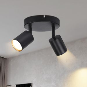 CHENG-Plafonnier Spot Orientable Noir - Rampe Plafond Led 2 Spots Éclairage GU10 Luminaire Intérieur Lampe Salon Cuisine Couloir, Sans Ampoules, Base Ronde - Neuf