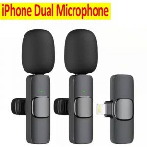 Vikefon Microphone Lavalier Sans Fil Micro D'Enregistrement Audio Vid&eacute;o Pour Iphone Android Ordinateur Portable Jeu En Direct Microphone De T&eacute;l&eacute;phone Portable.2-In-1 For Iphone. - Neuf