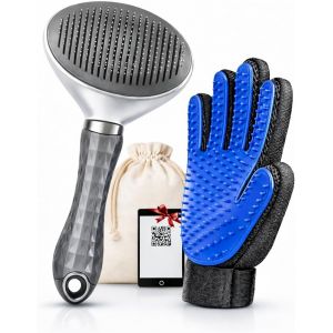 Jgd-Brosse Anti-Poils Pour Chats Et Chiens + Gant De Toilette En Silicone + Sac De Rangement + Guide Num&eacute;rique | Kit D'animaux &Agrave; Poils Longs Et Courts | R&eacute;duit La Chute Et Am&eacute;liore Le Bien-&Ecirc;tre. - Neuf