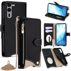 Sunsky Crossbody Chain Fishtail Litchi Leather Phone Case Pour Fujitsu Arrows We2 Plus F-51e Noir - Neuf