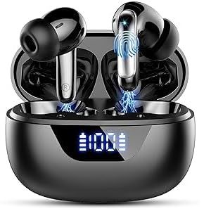 KALANKA-Casque Bluetooth sans fil Bluetooth 5.4 intra-auriculaire, avec 4 micro ENC, casque st&eacute;r&eacute;o HiFi 48H, sans fil, affichage LED, 3,6 g, l&eacute;ger, IP7, &eacute;tanche, USB-C, noir - Neuf