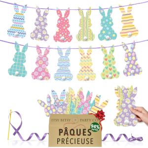 MEVRONISSHOP-Decoration Paques Premium R&eacute;utilisable - Guirlande Lapin de Paques - D&eacute;corations Chasse Aux Oeufs - Toile de Fond Banni&egrave;re Deco P&acirc;ques/Deco Printemps (12 grands lapins double face) - Neuf