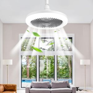 CHECARZHN--NO1-Ventilateur De Plafond Led Avec Lumières, Plafonnier De 30 W Avec Ventilateur Et Télécommande, Minuterie, 3 Couleurs À Intensité Variable, 3 Vitesses Pour Les Petits Espaces, Chambre À - Neuf