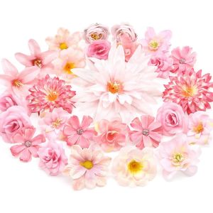 30 PCS Fleur Artificielle,Fleurs Artificielles Deco Fleur de Décoration de Gâteau Fausse Fleur Decoration Fleur Sechees Decoration for Cimetiere Mariages Fêtes d'anniversaire,Poudré - Neuf