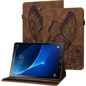 Kal-Coque Galaxy Tab A6 Housse En Cuir Pu Portefeuille Papillon En Relief Porte-Stylo Etui Tablette Pour Samsung Galaxy Tab A 10.1 Pouces 2016 Sm-T580 / Sm-T585 - Brun - Neuf