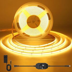 Ruban Led Cob Blanc Chaud, Bande Led Dimmable Avec Alimentation Et Variateur, Cri 92+, Largeur 8 Mm, Ruban Led 3m Pour Armoire, Tv, Cuisine, Salon Diy, 2700k[Rub9220856] - Neuf