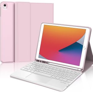 Etui Clavier Avec Touchpad Pour Ipad 10.2"" 9eme/8eme/7eme Generation, Azerty Clavier Avec Pavé Tactiledétachable Sans Fil Clavier Avec Porte-Crayon, Rose - Neuf