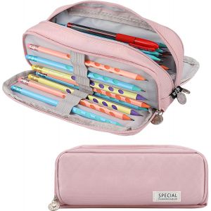 ERYI-Trousse À Crayons Grande, Sac À Crayons École Papeterie Organisateur Trousse À Maquillage Pour Filles Garçons Étudiants, Rose - Neuf