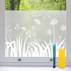 Film Fenetre Anti Regard Film Occultant Fenêtre Motif Pissenlit Dépoli 44.5 x 120cm 2 Pièces Opaque Bon Intimité Anti UV Anti Chaleur Non Adhesif pour Chambre Salon Salle de Bain Bureau - Neuf