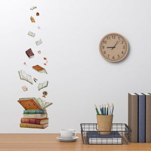 Livre Magique Stickers Muraux avec Livre Volant Sac d'&eacute;cole Outils de d&eacute;coupe Autocollant Mural pour Chambre Murale R&egrave;gle Globe Decoration Salon Autocollants D&eacute;coratifs Ouverture de L'&eacute;cole - Neuf