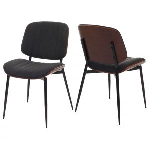 Lot de 2 chaises de salle &agrave; manger HWC-O44, chaise de cuisine, tissu en bois courb&eacute; (370g/m&sup2;) &Ouml;ko-Tex MVGaspect noyer, gris fonc&eacute; - Neuf