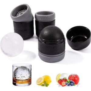 Kal-Moule À Glaçons Rond En Silicone, 2,2 Pieds Grand Moule À Boule De Glace À Whisky, Bac À Glaçons Rond Avec Couvercle Pour Bière Cocktail (3 Pièces) Noir - Neuf
