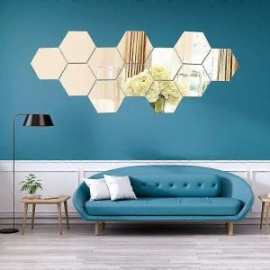 Promotion d'hiver,12 pièces miroir mural auto-adhésif miroirs muraux acrylique hexagone autocollant mural pour la décoration du salon de la chambre à la maison,etc. - 100 * 86.5 * 50mm - Neuf