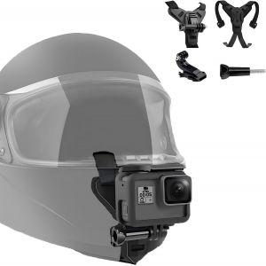 Support Casque de Moto Menton pour GoPro Hero 13/12/11/10/9/8/7/6/5/4,Insta360 Ace Pro/2 X5 X4 X3,DJI OSMO Action 5 Pro Action 4/3,Silicone Antidérapant,Action cam Accessoires - Neuf
