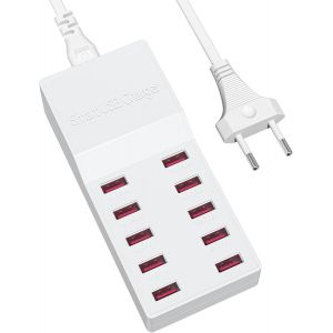Station De Charge Usb 10-Port 50W - Chargeur Multi Usb Pour Smartphones Et Tablettes Iphone 12/13/14/Pro, Ipad, Samsung, Huawei - Neuf