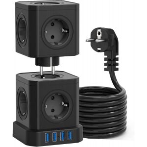 VOOMY 12-in-1 Prise Cube avec USB, multiprise Amovible avec Interrupteur, multiprise en Deux Parties Protection Contre Les surtensions, Powercube 2M c&acirc;ble pour Bureau, Maison, Noir - Neuf