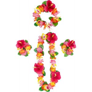 Kyaoayo-Colliers De Fleurs Hawaïennes Hula Luau Collier Tahitienne Bracelet Bandeau Hawaïen Colliers Fleurs Hawaïen Pour Carnaval Fêtes Sur La Plage Hawaï Fête Anniversaires (Rose Rouge Q) - Neuf