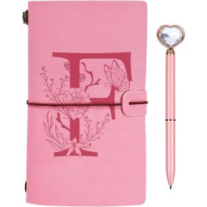 Personnalisé Journal Intime Cadeau, Initiale Carnet de Notes en PU Cuir, Carnet de Voyage Vierge avec Stylo Diamant Coeur, Noel Anniversaire Cadeaux pour Femmes Maman Fille Soeur Meilleure Amie F - Neuf