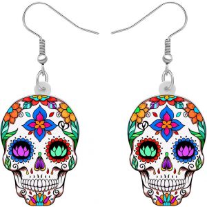 Kal-Acrylique Créatif Mignon Halloween Crâne De Sucre Squelette Boucles D'oreilles Pendantes Pour Femmes Filles Nouveauté Saison De L'effroi Bijoux Gothiques Pour Cadeaux - Neuf