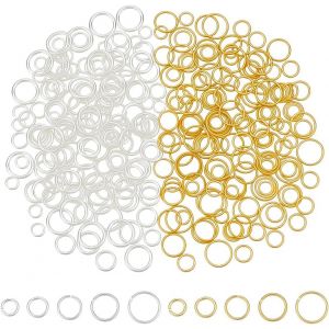 Eryi-300 Pièce 10 Tailles Anneau De Jonction En Argent Or, 2 Couleur Anneaux De Jonction Ronds Ouverts En Laiton Plaqué Or 18 Carats Connecteurs Pour Boucles D'oreilles Bracelet Diy - Neuf