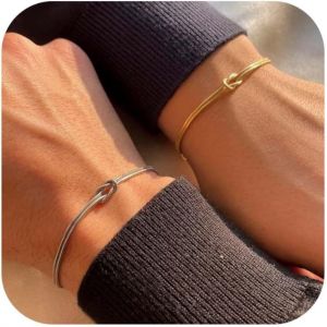 Bracelet Couple Amoureux,Bracelet Noeud D'amour Plaqué Or 14k Réglable En Acier Inoxydable,Bijoux Cadeaux Pour Époux Épouse Amitié Amour Anniversaire Valentin - Neuf