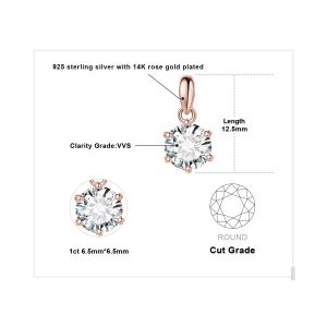 Jewelrypalace Moissanite D Couleur 1ct 1.5ct 2ct 3ct Rond 925 En Argent Sterling Pendentif Collier Pour Femme Sans Cha&icirc;ne-1ct Rose Color-Gra Certificate - Neuf