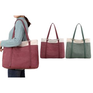 Lot de 2 sacs fourre-tout en toile pour ordinateur portable femme, sac &agrave; bandouli&egrave;re 15,6 pouces, grand sac de travail - Neuf