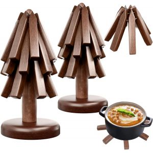 Subzonal-Lot De 2 Dessous De Verre En Bois Pour Plats Chauds En Forme D'arbre - Dessous De Verre En Bois De Noyer - Tapis Isolants Pliables Et R&eacute;sistants &Agrave; La Chaleur Pour Th&eacute;i&egrave;re, Po&ecirc;les, Bols - Neuf