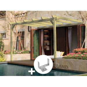 Pergola Adossée En Bois Massif Narbonne 420 X 420 Cm + 2 Supports Surélevés - Maderland - Neuf