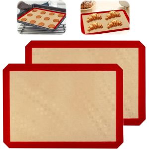 AYUHR-2 Pièces Tapis Cuisson,30x40 cm Tapis de Cuisson Silicone pour Four,Plaque Silicone Four,Feuille de Cuisson Patisserie Sans BPA,Tapi Cuisson Silicona Four Antiadhésif pour Pain,Biscuits,Macaron - Neuf