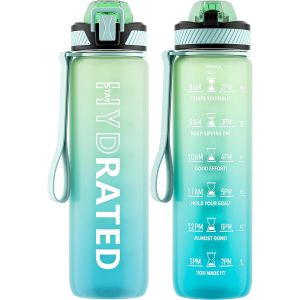 Eryi-Gourde, 1l Gourde Sport Avec Paille Et Graduée, 1 Litre Étanche Bouteille D'eau Avec Brosse, Gourdes Motivation Sans Bpa Pour Fitness, Bureau, L'école, Yoga - Neuf