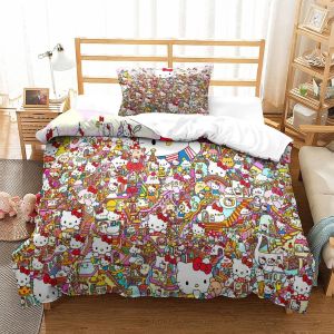 Hello Kitty Housse De Couette Parure De Lit De Housses De Couettes Pink Parure De Couette D Microfibre Avec Taies D'oreiller Pour Garcon Adolescents F - Neuf