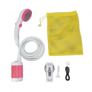 HJLIAN Ensemble de douche portable ABS, acier inoxydable, PVC, pompe de douche electrique a 3 vitesses, alimentee par batterie, pour le camping, pour une utilisation en exterieur, rose - Neuf