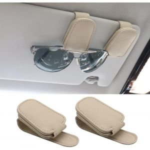 Pack de 2 Magnétique porte-Lunettes de soleil pour Voiture Pare-Soleil, Lunettes de soleil en Cuir Accroché Clip, porte-Lunettes de soleil et de Billet de la Carte de Clip (Beige) - Neuf