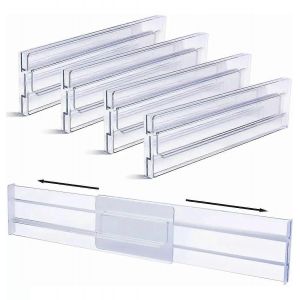 Séparateurs de tiroirs Organisateurs 4 Pack réglable 8cm de haut Extensible de 275 à 52cm Organisateur de tiroir de cuisine en plastique transparent - Neuf