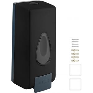 360ml Distributeur de Savon Manuel,Mural Simple tête Distributeur de Savon Liquide,Distributeur de Shampooing,Gel Douche de Salle de Bain,Porte-Shampooing Liquide,sans Perçage,avec vis-Noir - Neuf