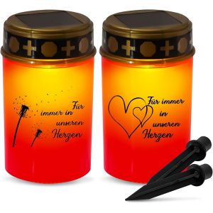 Lot De 2 Lanternes Fun&eacute;raires Solaires &Agrave; Led Avec Capteur Cr&eacute;pusculaire Et Piquet De Terre, Ip44 R&eacute;sistant Aux Intemp&eacute;ries, Lanterne Fun&eacute;raire Led Pour L'ext&eacute;rieur, Bougie De Cimeti&egrave;re (Rouge-A) - Neuf