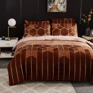 Ulteronixshop-Brown Housse De Couette 220x240cm &Agrave; Motif 3d G&eacute;om&eacute;trique - Parure De Lit 2 Personnes Avec Fermeture &Eacute;clair - Sets Housse De Couette Boho Imprim&eacute; En Microfibre Avec 2 Taie D'oreiller 50x - Neuf