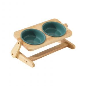 Hjlian Gamelle En Ceramique Pour Chat, Gamelle Pour Eau Potable, Double Gamelle Pour Proteger Les Vertebres Cervicales, Angle Reglable - Double Gamelle Vert Fonce + Double Support Polyvalent - 15cm/600ml - Neuf